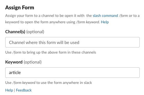 forms for slack - assigning a form to a keyword