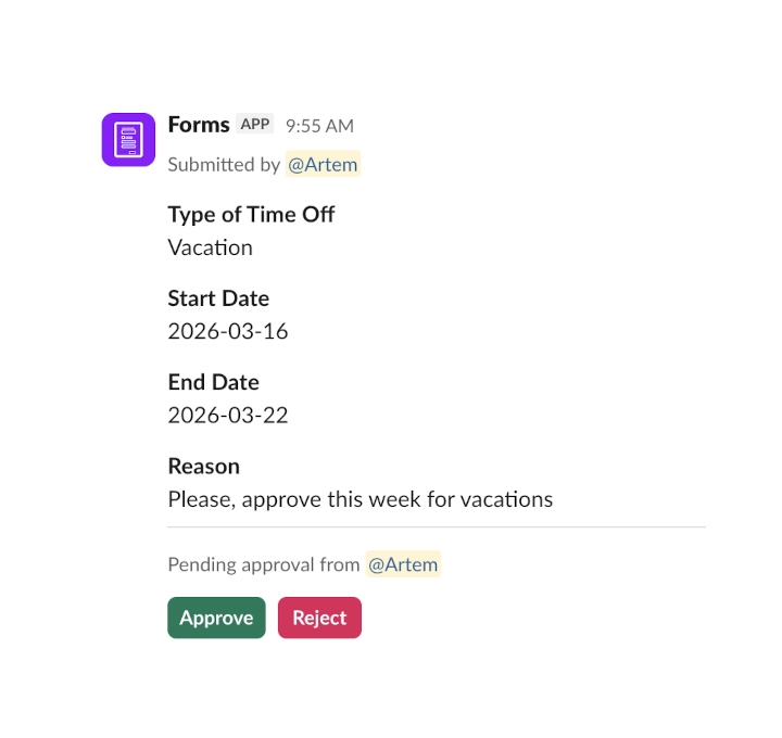 Form approval workflow in Slack