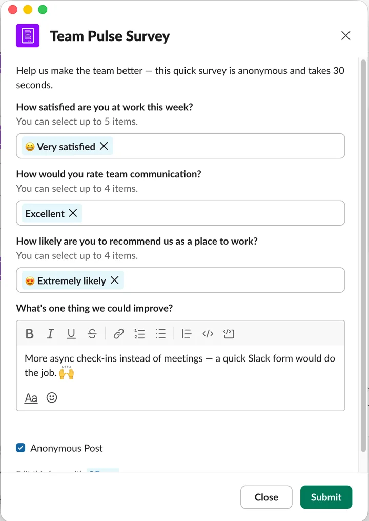 Run surveys right in Slack