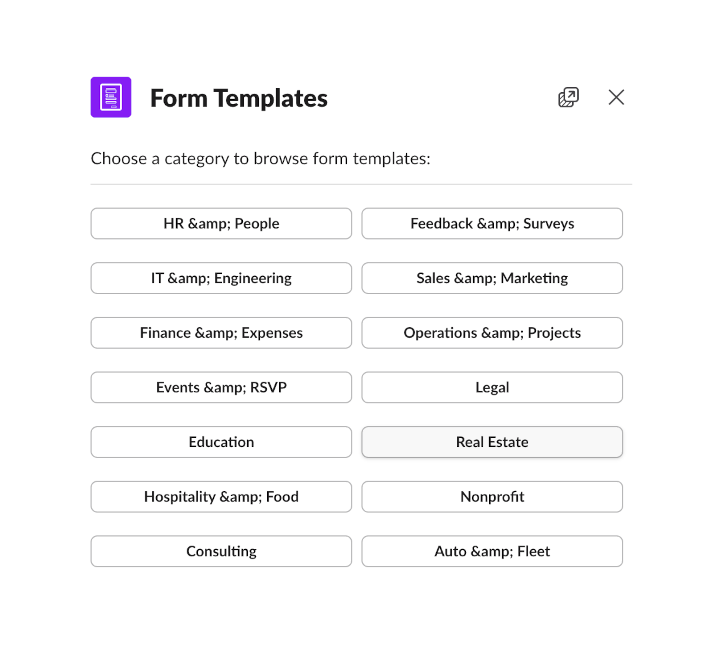Form Templates browser in Slack